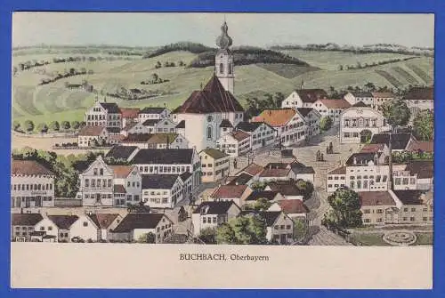 Bayern alte AK Buchbach (Oberbayern) Ortsansicht, gelaufen 1919
