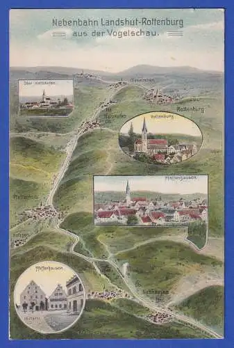 Bayern alte AK Bahnstrecke Landshut - Rottenburg, gelaufen 1910