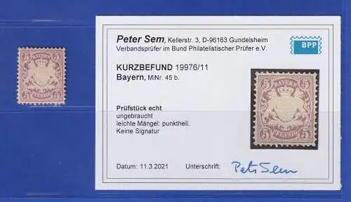 Bayern Wappen 5 Pfennig lila Mi.-Nr. 45b ungebraucht * KB SEM BPP