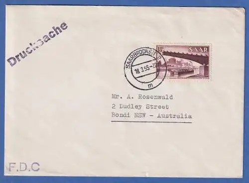 Saargebiet 18Fr. Mi.-Nr. 330 auf FDC 18.3.55 als Drucksache gel. nach Sydney