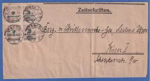 Infla 2 Milliarden Mi-Nr. 326A 4er-Block als MEF auf Zeitungsstreifband n. Wien