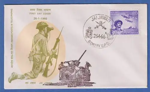Indien 1966 Sondermarke Luftwaffe, Marine Jai Jawan Mi.-Nr. 407 auf FDC 