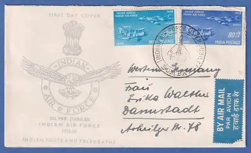 Indien 1958 Sondermarken Luftwaffe Mi.-Nr. 284-85 auf gelaufenem FDC 