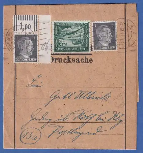 Dt. Reich Hitler 1Pfg Mi-Nr 781a  Eckrandstück OR auf Streifband O Nürnberg 1944