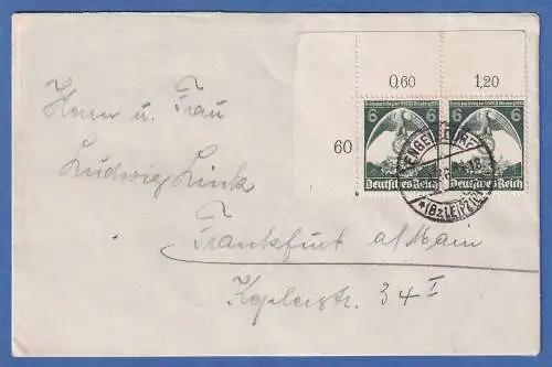 Dt. Reich Parteitag Mi-Nr. 586 Eckrandpaar OL auf Brief O ENGELSDORF 1936