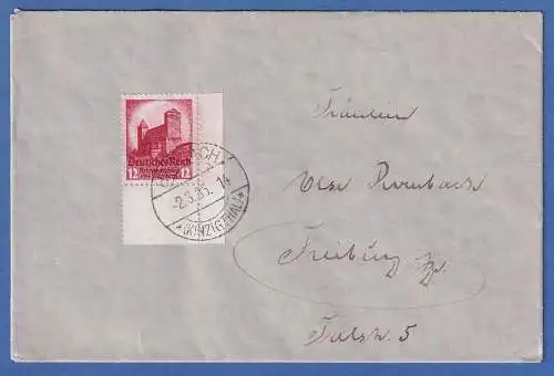 Dt. Reich Nürnberger Burg Mi-Nr. 547 Eckrandstück UR auf Brief O HASLACH 1935