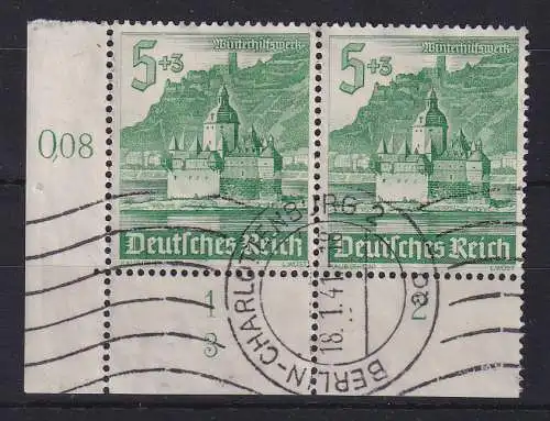 Dt. Reich WHW 1940 5Pfg Mi.-Nr. 753 Eckrandpaar mit Plattennumer 3 gestempelt