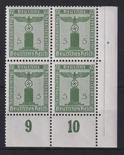 Dt. Reich Parteidienstmarke 5Pfg Mi.-Nr. 158 Eckrandviererblock UR  **