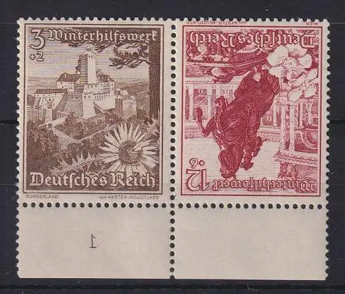 Dt. Reich WHW 1938 ZSD Mi.-Nr. K34 Unterrandstück mit Plattennumer 1 **