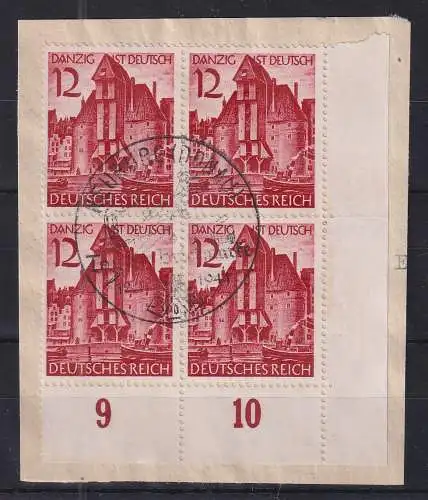 Dt. Reich 1939 Danzig Krantor Mi.-Nr. 715 Eckrandvierer UR mit So-O NEUBURG