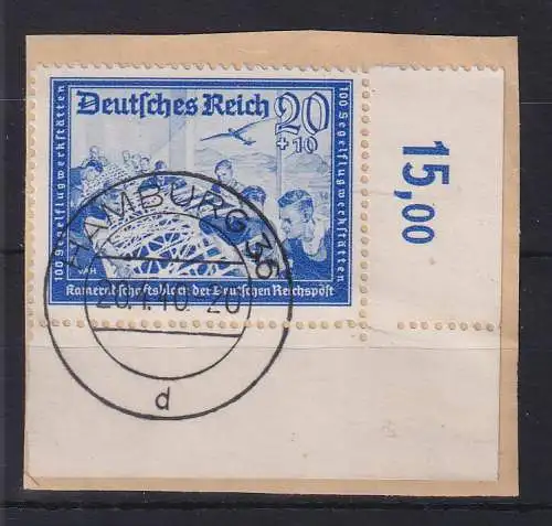 Dt. Reich 1939 Mi.-Nr. 711 Eckrandstück UR mit O HAMBURG 20.4.40