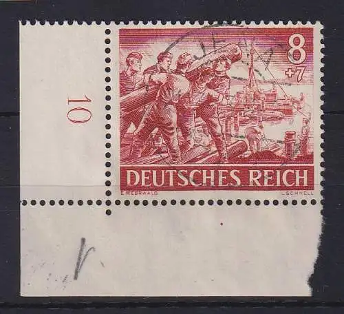 Dt. Reich 1943 Wehrmacht 8Pfg Mi.-Nr. 835 Eckrandstück UL zentr. gestempelt JENA