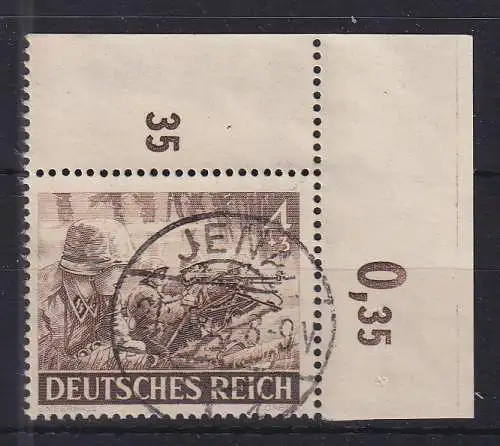 Dt. Reich 1943 Wehrmacht 4Pfg Mi.-Nr. 832 Eckrandstück OR zentr. gestempelt JENA