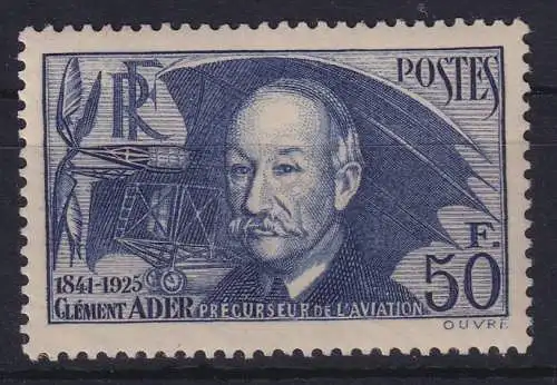 Frankreich 1938 Clément Ader 50Fr. dunkelblau Mi.-Nr. 425b  ungebraucht *