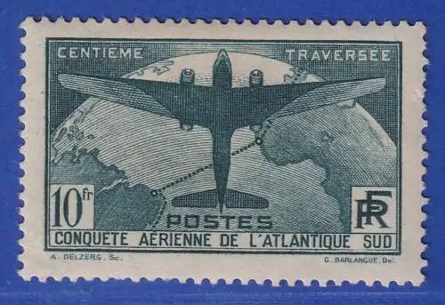 Frankreich 1936 Ozeanüberquerung Postflugzeug 10Fr. Mi.-Nr. 327 ungebraucht *