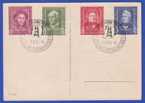 Bund 1949 Wohlfahrt Mi-Nr. 117-120 auf Karte mit Sonder-O MÜNCHEN HANDWERKSMESSE