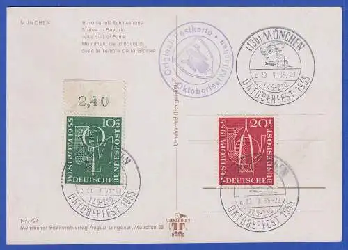 Bund 1955 WESTROPA Mi-Nr. 217-218 auf Karte mit Sonder-O MÜNCHEN OKTOBERFEST