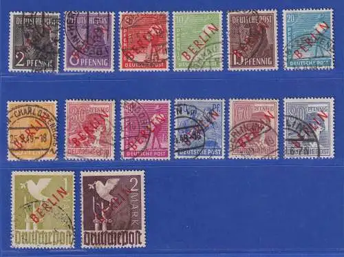 Berlin 1949 Rotaufdruck Mi.-Nr. 21-34 kpl. Satz gestempelt, Höchstwerte gpr. BPP