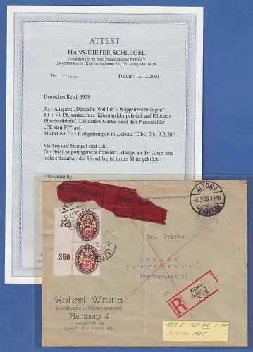 Dt. Reich 1929 Nothilfe 50Pfg Mi.-Nr. 434 und 434 I als MEF auf Eil-R-Bf. Attest