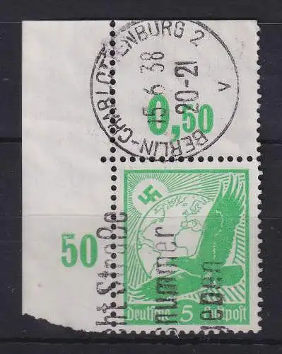 Dt. Reich Flugpost 5Pfg Mi.-Nr. 529 Eckrandstück OL mit Maschinen-O BERLIN