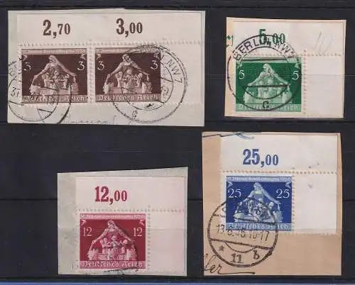 Dt. Reich Gemeindekongress  Mi.-Nr. 617-620 Eckrandsatz OR auf Briefstücken
