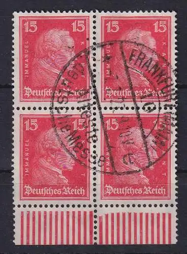 Dt. Reich Kant 15 Pfg Mi.-Nr. 391 Unterrand-Viererblock gestempelt FRANKFURT