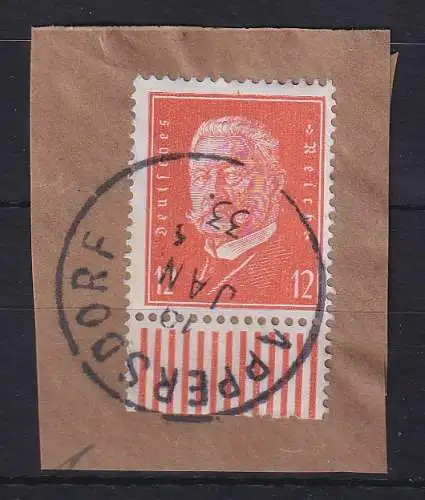 Dt. Reich Hindenburg 12Pfg Mi.-Nr. 466 Walze-Unterrand O APPERSDORF Briefstück