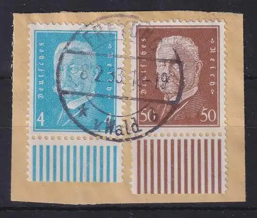 Dt. Reich Hindenburg 4 und 50Pfg Mi.-Nr. 420,454 je Walze-Unterrand O FREYUNG 