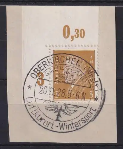 Dt. Reich Hindenburg 3Pfg Mi.-Nr. 410 Platte-Eckrandstück OL O OBERKIRCHEN Bfst.