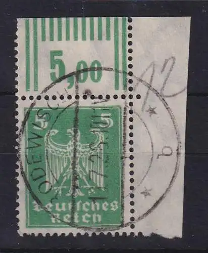 Dt. Reich Reichsadler 5Pfg Mi.-Nr. 356X Walzendruck Eckrandstück OR O ROODEWISCH