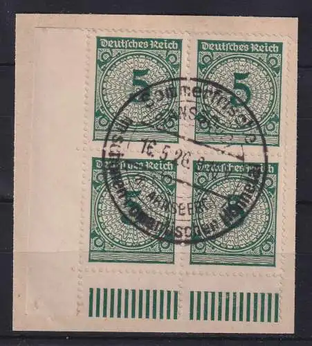 Dt. Reich Rosette 5Pfg Eckrand-Viererblock unten links mit Sonder-O auf Briefst.