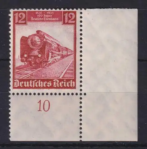 Dt. Reich Eisenbahn 1935 12Pfg Mi.-Nr. 581  Eckrandstück UR **