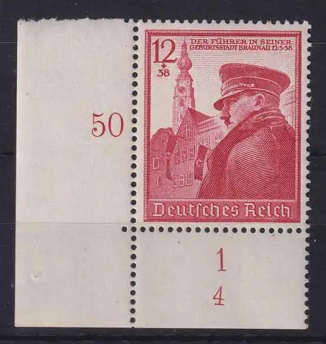 Dt. Reich Hitler 1939 Mi.-Nr. 691 Eckrandstück UL mit Formnummer 4  **