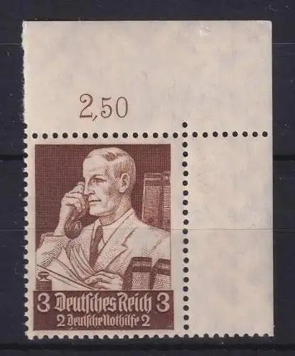 Dt. Reich 1934 Berufsstände Bergmann 3Pfg  Eckrandstück OR postfrisch **