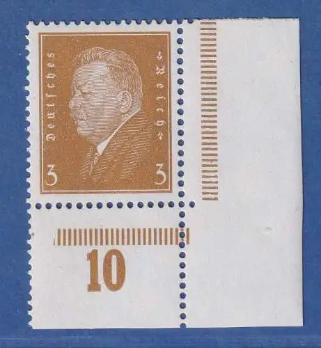 Dt. Reich 1928 Ebert 3Pfg Mi.-Nr. 410 Eckrandstück UR  postfrisch **