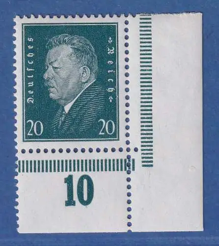 Dt. Reich 1928 Ebert 20Pfg Mi.-Nr. 415 Eckrandstück UR  postfrisch **