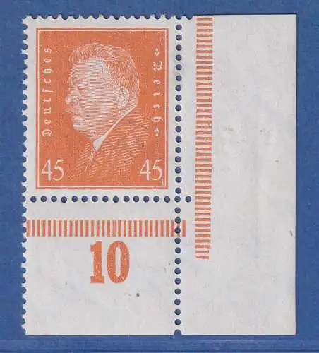 Dt. Reich 1928 Ebert 45Pfg Mi.-Nr. 419 Eckrandstück UR  postfrisch ** ANSEHEN