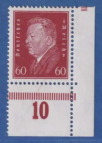 Dt. Reich 1928 Ebert 60 Pfg Mi.-Nr. 421 Eckrandstück UR  postfrisch **