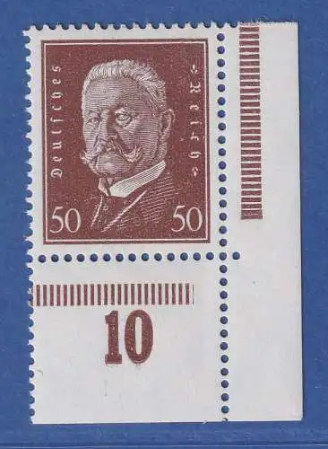 Dt. Reich 1928 Hindenburg 50Pfg Mi.-Nr. 420 Eckrandstück UR  postfrisch ** 