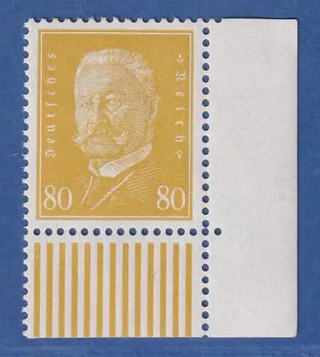 Dt. Reich 1930 Hindenburg 80Pfg Mi.-Nr. 437 Eckrandstück UR  postfrisch ** 