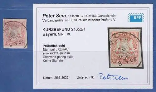 Bayern Wappen 18 Kreuzer orange, Mi.-Nr. 19 sauber gestempelt aus Rehau KB SEM