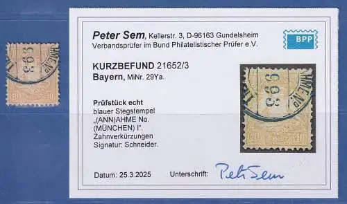 Bayern Wappen 10 Kreuzer mit blauem Stegstempel MÜNCHEN, gpr. mit KB SEM