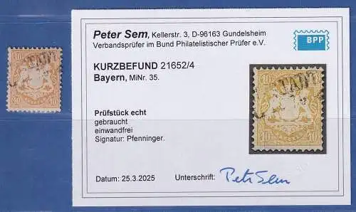 Bayern Wappen 10 Kreuzer mit Wz. Wellenlinien, Mi.-Nr. 35 gest. gpr. mit KB SEM
