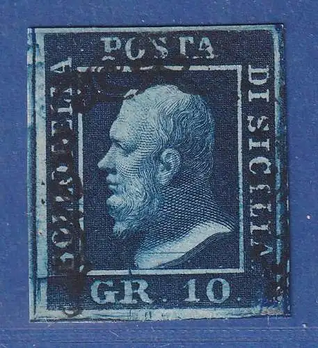 Alt-Italien Sizilien König Ferdinand II. Gr.10 tiefblau Mi.-Nr. 5a gestempelt 