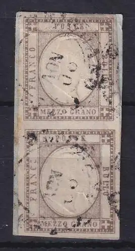 Italien Neapel 1861  1/2  Mezzo Grano braun Mi.-Nr. 2 senkr. Paar gestempelt