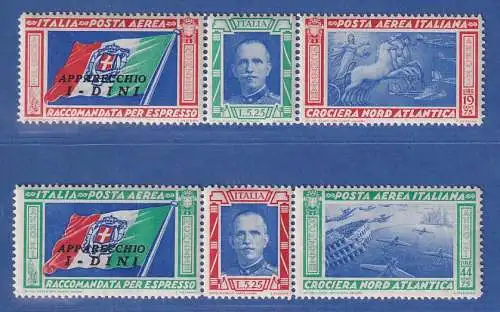 Italien 1933 Geschwaderflug Rom - Chicago beide 3er-Streifen Mi.-Nr. 445-46 *