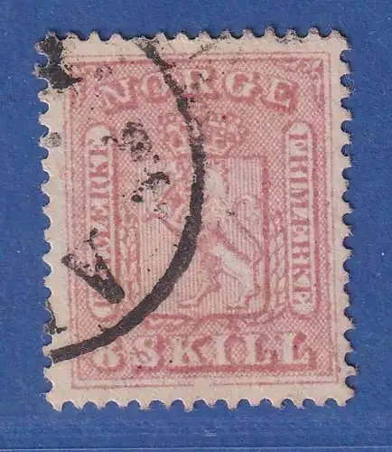 Norwegen 1863 Freimarke Wappen 8 Sk Wertziffer links Mi-Nr. 9 gestempelt 