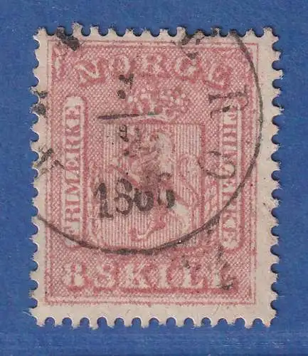 Norwegen 1863 Freimarke Wappen 8 Sk Wertziffer links Mi.-Nr. 9 gestempelt 