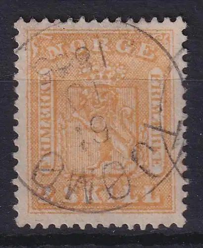 Norwegen 1868 Wappen 2 Skilling orange , Mi.-Nr. 12 gestempelt 