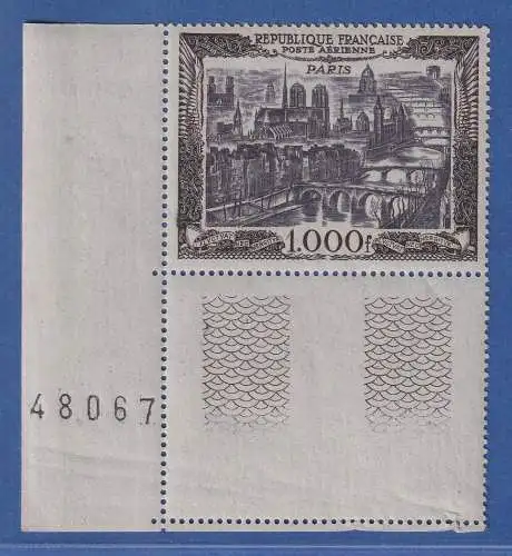 Frankreich 1949 Flugpostmarke Paris Mi.-Nr. 865 Eckrandstück UL  **